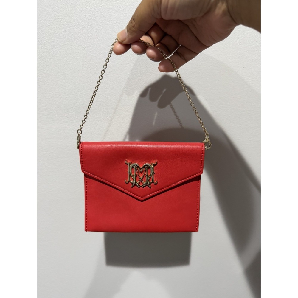 Love Moschino‎ Red Vegan Faux Leather Heart Chain Clutch Bag NWOT 6.5x5"  L